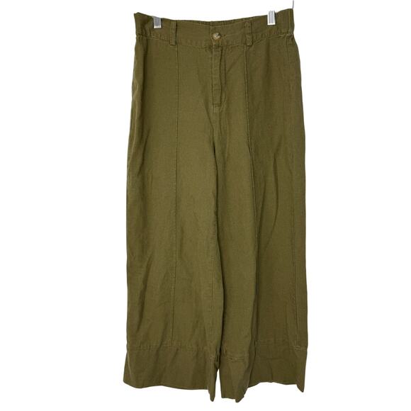 Joie Linen Blend Pants Women S Olive Green Wide Leg Cropped Beachy Coastal - Picture 1 of 9